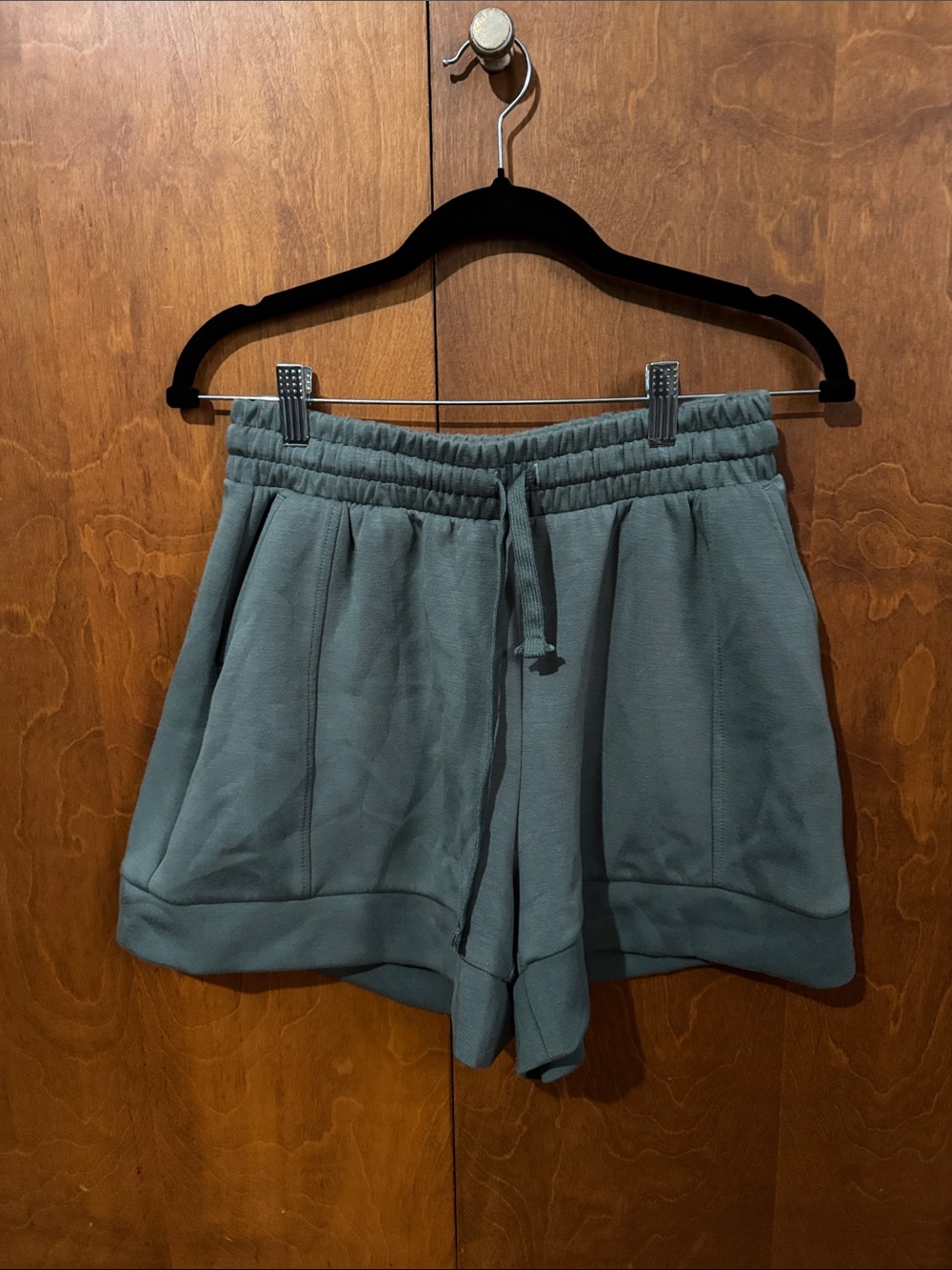 Relaxed Drawstring Athletic Shorts in Dusty Teal